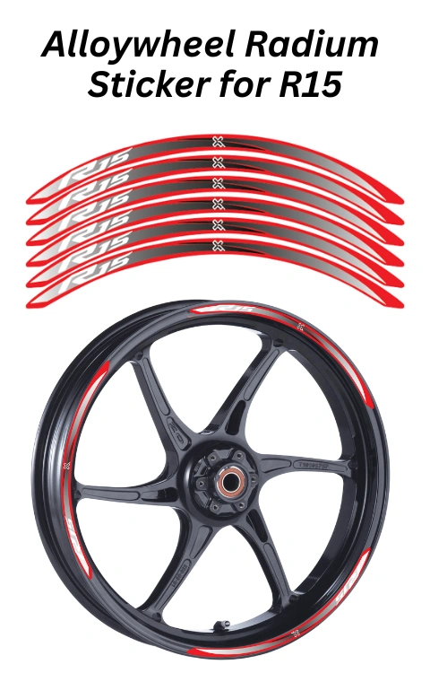 Alloy Wheel Radium Sticker Compatible with R15 V1/V2/V3/V4 | Printed In Premium Radium With FPF(Fade Protection Film), Water Proof, Precut Sticker, Pack Of 12
